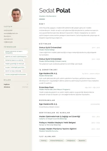Maden Mühendisi Cv Örnekleri cv indir